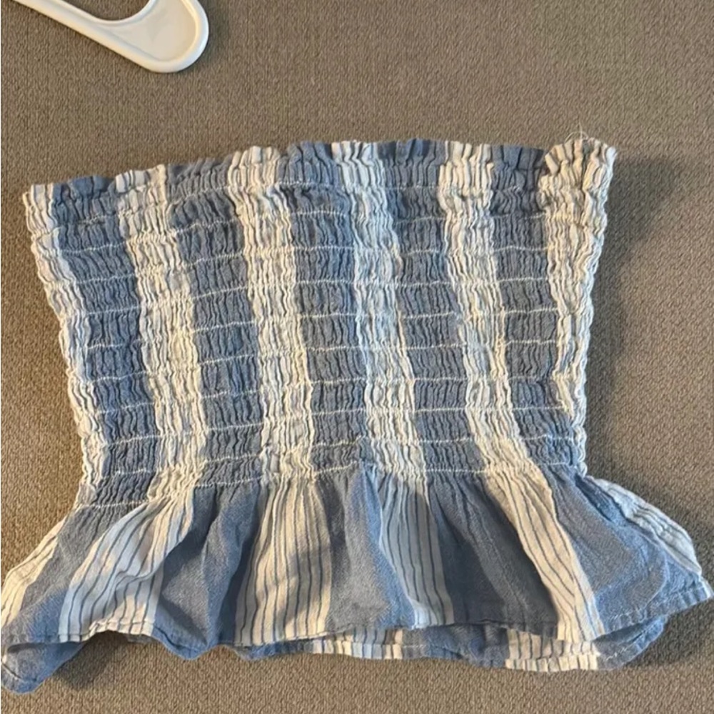 American Eagle Outfitters Blue and White Smocked Top